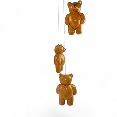Vintage Jan Ceramic Teddy Bear Hanging Mobile Wind Chime Brown Glossy 3 Figures