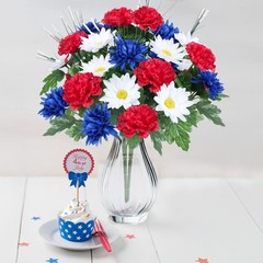 Patriotic 17.3″ Artificial Flower Bouquet for Memorial Day & 4th of July Decor