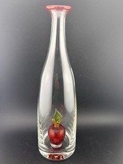 Art Glass Long Neck Vase Internal Hand Blown Pulegoso Apple Figurine Clear Red *