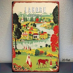 Vintage Lahore Pakistan Travel Tin Sign Retro Cityscape Metal Decor Souvenir