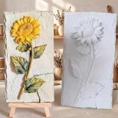 3D Floral Relief Resin Plaque Wall Decor, Painted Multicolor Rectangle Panel