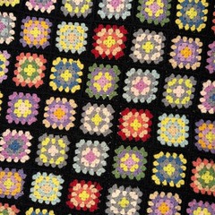 Vintage GRANNY SQUARE Crochet Afghan Blanket Throw ~ Roseanne Style 38×53