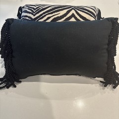 Set Of 2 Zebra Striped Fleece Throw Pillows- Black and White W/tassel Fringe