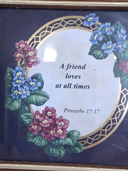 Friendship Wall Hanging or Table Sitter 4 x 4 in Blue, Gold, Flowers Prov 17:17