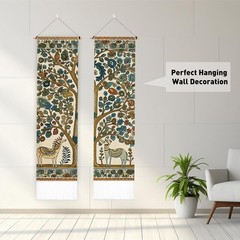 2 Pack Deer and Tree Vertical Tapestry, Folk Art Style Wall Tapestry with Tas…
