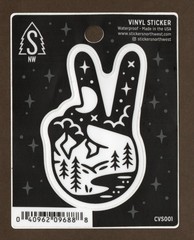 Peace Sign Vinyl Sticker Decal, 3.5″, Nature/Forest Theme, 2 Finger, Hand B & W