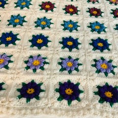 Alpaca/Merino Wool Queen Afghan Coverlet Granny Square 70 X 46 Hand Crochet