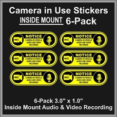Camera in Car Recording Video 6-Pack INSIDE MOUNT Decals Black Yellow 3″ x 1″