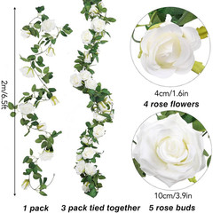 78 In. White Indoor/Outdoor Artificial Rose Flower Garland 3-Pieces 19.5 Ft. Wed