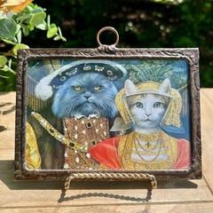 Unique Vintage Cat Art Metal Hanging Mirror