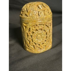 Unbranded Soapstone Jar Unisex Small Tan Excellent Hand Carved Floral Openwork