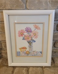 White Framed Wall Art Decor, Colorful Pastel Print of Flowers and Fruit 11×14″
