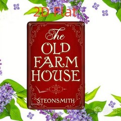 The Old Farmhouse Metal Sign Red Ornate Border Farm Cottage Front Door Decor