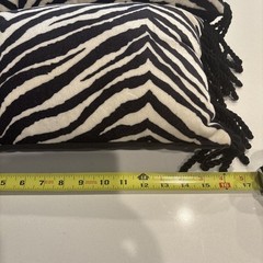 Set Of 2 Zebra Striped Fleece Throw Pillows- Black and White W/tassel Fringe