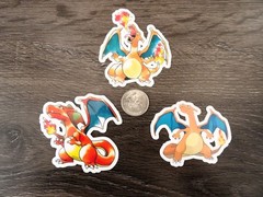 Gen 1 & 3 Charizard Stickers – Lot of 3 – Vinyl, Waterproof, Die-cut – Original