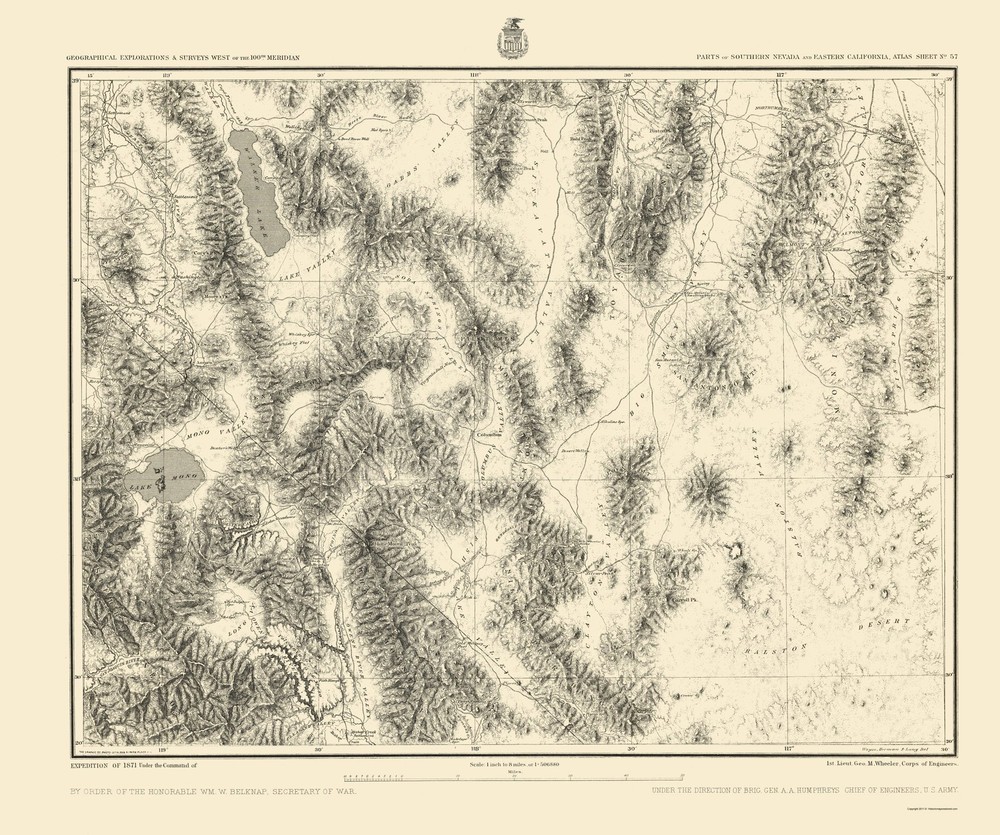 Topographical Map – Southern Nevada California Geographical Sheet – US Army 1871