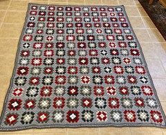 New Handmade Crocheted 65×85″ XL Afghan Throw 154 Gray Red White Granny Squares