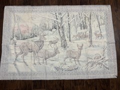 Vintage Tapestry Wall Hanging 37”x52” Deer Forest Winter Scene Made In Turkey