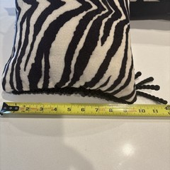 Set Of 2 Zebra Striped Fleece Throw Pillows- Black and White W/tassel Fringe