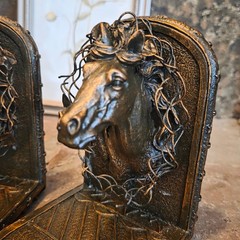 Vintage Bronze Horse Head Bookends Western Star Equestrian Decor Set of 2