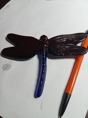 Handmade Fused Glass Dark Blue Dragonfly Suncatcher Ornament Window Hanging 4.5”
