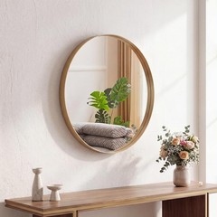 20/24/28/30″ Round Wall Mirror w/Metal Frame,Bathroom Wall Mounted Circle Mirror