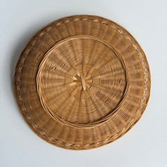 Vintage Woven Bamboo Fruit Basket Medium Boho Lattice Detail Handcrafted