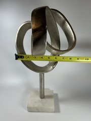 Modern Aluminum Silver Entwined Abstract Sculpture on Marble Base by Antarte