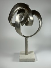 Modern Aluminum Silver Entwined Abstract Sculpture on Marble Base by Antarte