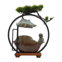 Desktop Waterfall Fountain Indoor Tabletop Ornament Resin Monk Feng Shui