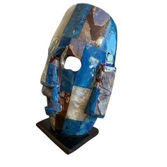 Vintage Mexican Stone Mosaic Mask Lapis Lazuli Abalone Aztec Mayan Folk Art 8in