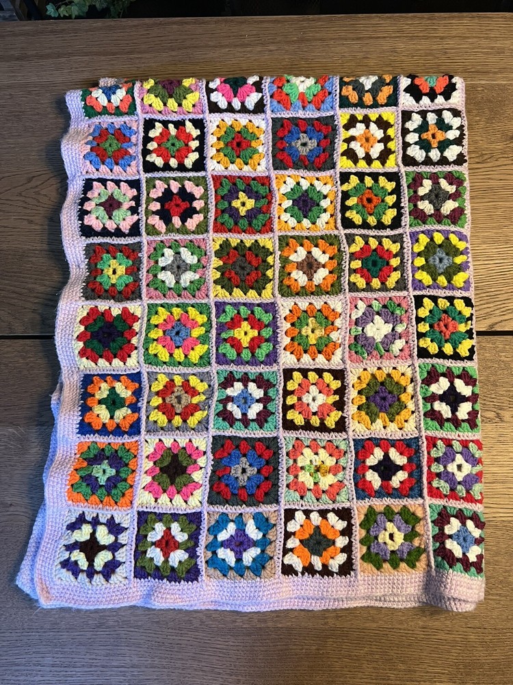Vintage Granny Square Crochet Afghan Throw Blanket 45″ x 57″