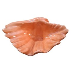 Vtg Orange Handmade Seashell Ceramic Studio Art Trinket Soap Dish 7″Lx3″D READ