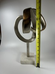 Modern Aluminum Silver Entwined Abstract Sculpture on Marble Base by Antarte
