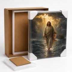 Jesus Walking on Water Canvas Wall Art Christian Religious Painting Print Framed