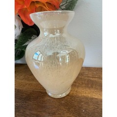 Vintage Cream Art Glass Vase Handmade Swirl Pattern Elegant Home Decor