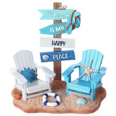 Wonderjune Beach House Decor Coastal Chair 7 x 7 x 3 inches, Blue and White