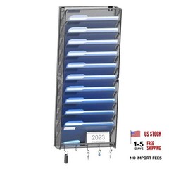 Hanging Wall File Organizer with Hooks, 12 Tier Vertical Wall Mount 12 Pocket