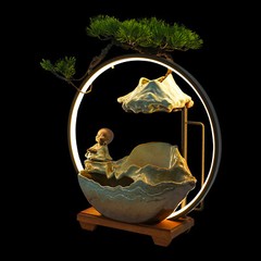 Desktop Waterfall Fountain Indoor Tabletop Ornament Resin Monk Feng Shui