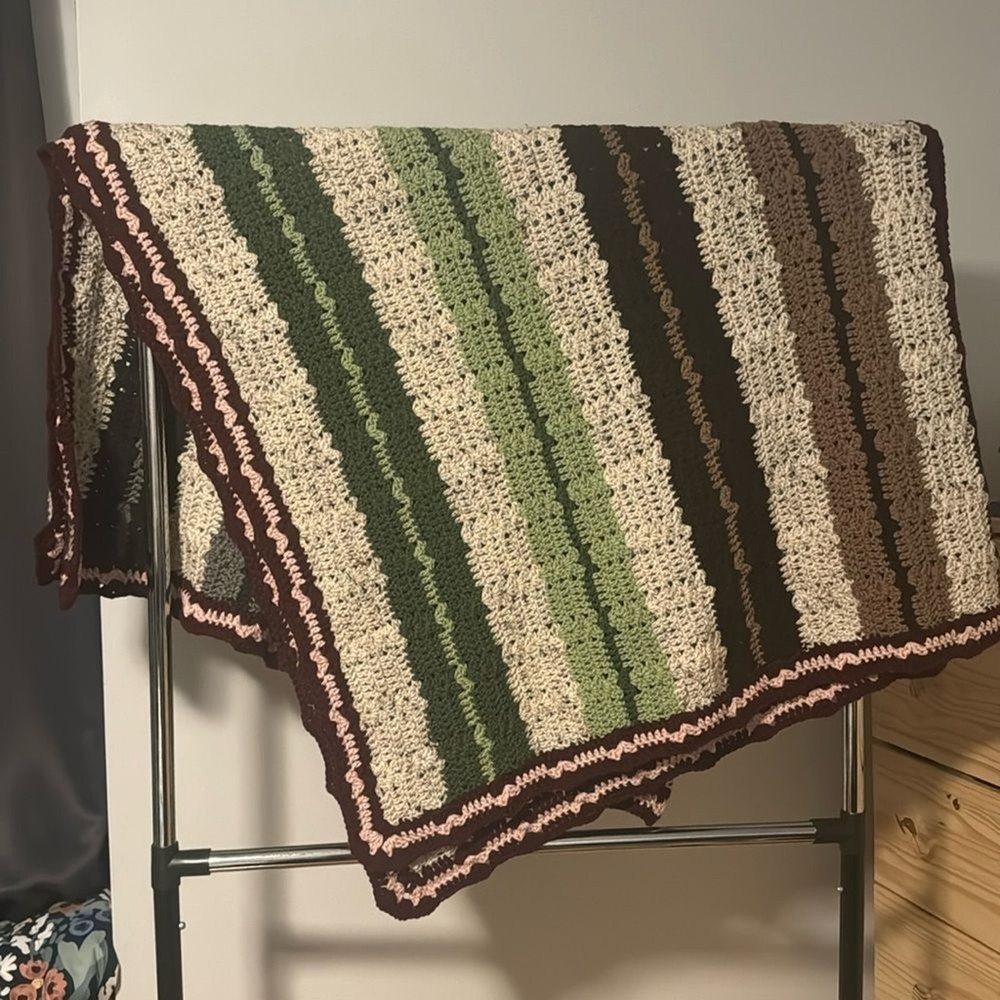 Handmade Afghan Hand Crocheted Blanket NEW Size 78in x 56in Multicolored Throw