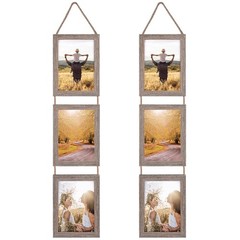 5×7 Collage Hanging Triple Picture Frames Set, Rustic 6 Opening Vertical Fram…