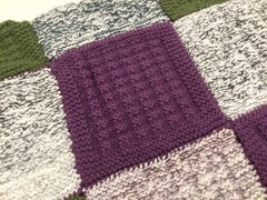 AFGHAN – LARGE – Hand Knit- 58″ X 45″ – Purple/Green/White – Machine Wash & Dry