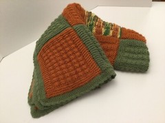 AFGHAN – LARGE -Hand Knit- 56″ X 40″ – Pumpkin/Green/Mixed- Machine Wash &Dry