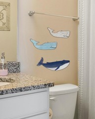 Blue White Whale Wall Decor Wooden Nautical Beach Coastal Home Hanging Art