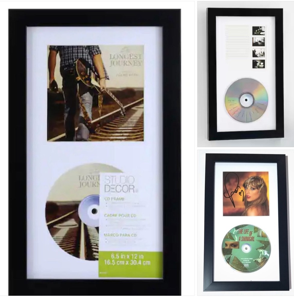 CD Display Frame for Signed Discs Black 6.5×12 Music Collectible Art Real Glass