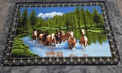 Vintage Horses In Water Tapestry Wall Hanging 100% Cotton 58×38″
