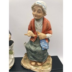 Vintage Ceramic Figurines Couple Reading Book and Knitting-One Branded Japan