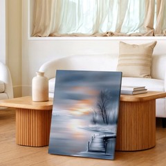 Wall Art Winter Lake Sunset Dock Landscape Canvas Print Misty Nature Home Decor