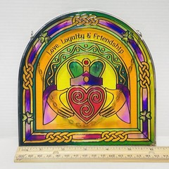 Suncatcher Stained Glass 6.25″ x 6.25″ by Clara Claddagh Ring Arched Suncatche.