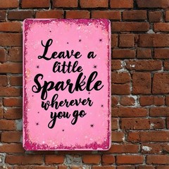 Vintage Pink Glitter Sign with Black Lettering, Wall Art
